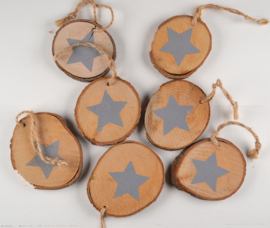 Houten schijfjes met ster - set van 6