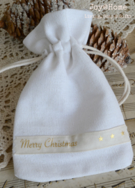 Zakje katoen Merry Christmas lint in 2 kleuren