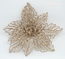 Decoratie glitterbloem met clip, goud