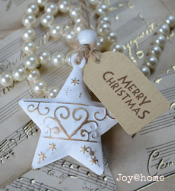 Kerstster zink met label en kraal