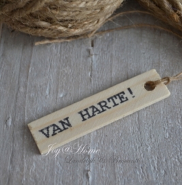 Houten label Van harte!