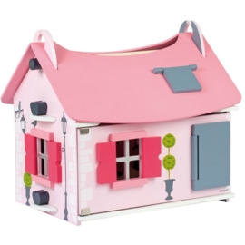(Janod) Houten roze poppenhuis klein inclusief 10 accessoires "Mademoiselle"