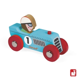 (Janod) "Story Racing" blauwe houten - retromotor