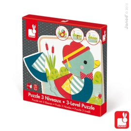 (Janod) Houten 3 - lagen puzzel "Eendjes"
