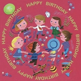 (Dotcomgiftshop) "Dansende kinderen" Kaart Happy Birthday met envelop
