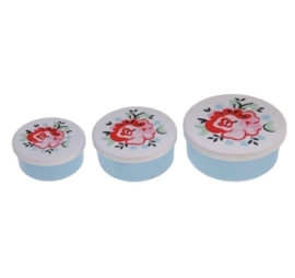 (Sass & Belle) Set van 3 trommeltjes met bloem blauw