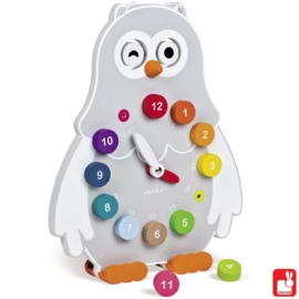 (Janod) Houten klok uil dubbelzijdig "Owly Clock"