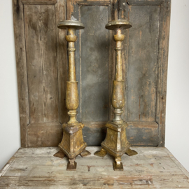 Pair antique French wooden candlesticks