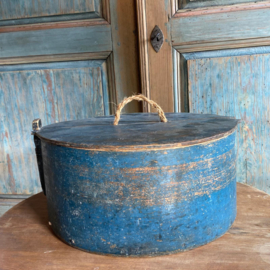 Grote ronde Zweedse blauwe bentwood box