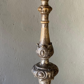 Antique French wooden church candlestick (87 cm) - gold-plated and silver-plated