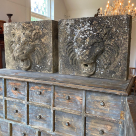 Unique antique limestone fountain plate with lion's head