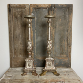 Pair antique French wooden candlesticks