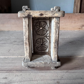 Antique wooden mini cheese mold with hand-carved rosettes