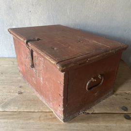 Antique Swedish bridal chest, brick red, 1865