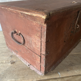 Antique Swedish bridal chest, brick red, 1865