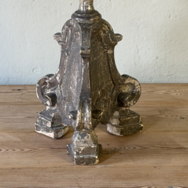 Antique French wooden church candlestick (87 cm) - gold-plated and silver-plated