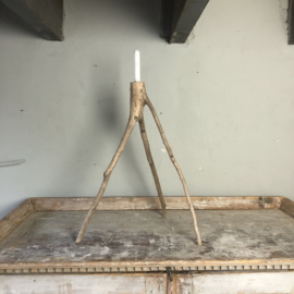 Antique Swedish hand-carved wooden tripod candlestick, No. 1
