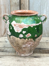 Antique French green confit pot
