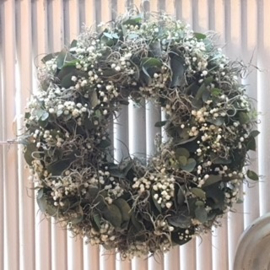 Wreath of eucalyptus, gypsophila and tillandsia