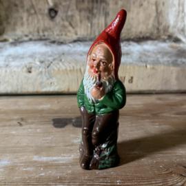 Vintage Swedish Gnome with a Pipe on a Tree Trunk – Mid-20th Century