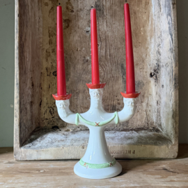 Beautiful antique Rörstrand 'God Jul' three-armed porcelain candelabra