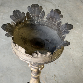Antique French wooden church candlestick (87 cm) - gold-plated and silver-plated
