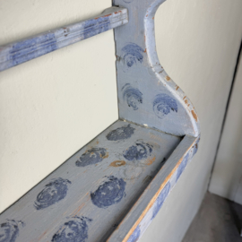 Authentic Swedish wooden plate rack with blue hand-painted motif