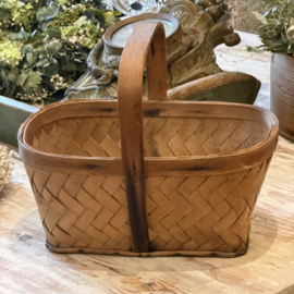 Hand-woven Swedish wooden basket with handle