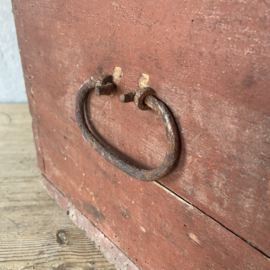 Antique Swedish bridal chest, brick red, 1865