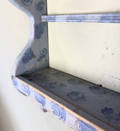 Authentic Swedish wooden plate rack with blue hand-painted motif
