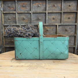 Antique Swedish Woven Picking Basket – Original Green (c. 1900)