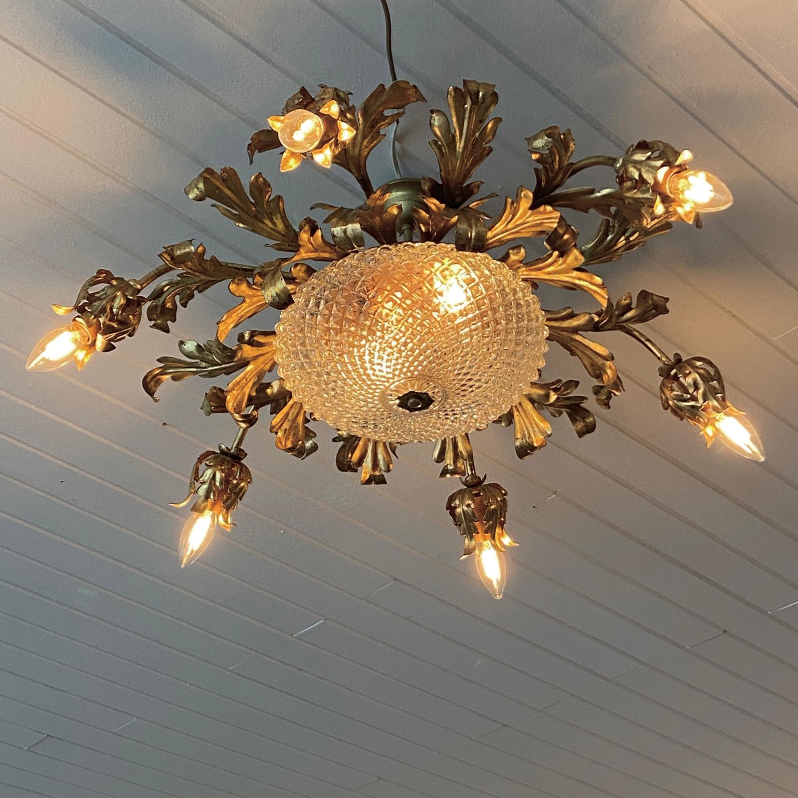 Ceiling lamp, Italian with glass dome