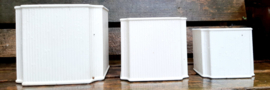 3 Delfts (room-) witte 4 kantenbloempotten | Vintage | 21,17,13 cm