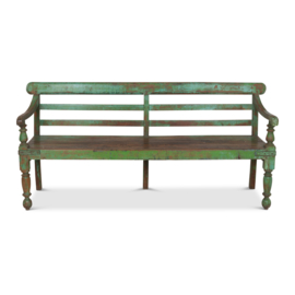 Groene houten vintage bank. 194 x 65 x 89 cm.