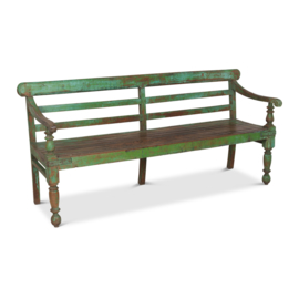 Groene houten vintage bank. 194 x 65 x 89 cm.