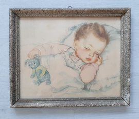 Vintage | Baby prent in orginele lijst | Jaren 50