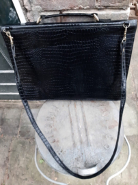 Aktetas | Kroko met  los hengsel | Vintage | Zwart | Kunststof.