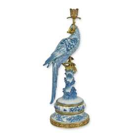 Porseleinen Papegaai Kaarsen houder met Bronzen ornamenten