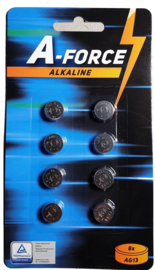 A-Force AG13-LR44 1,5V Knoopcel Alkaline Battery - 8pcs