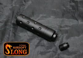 SLONG Airsoft Metal silencer 110 x 27mm with 11mm + 14 mm adapter (DOTS)