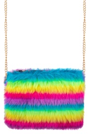 Tasje pluche regenboog streep