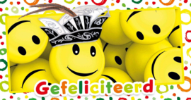 wenskaart gefeliciteerd smiley's en steek