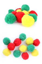 pompons rood/geel/groen 12 dlg