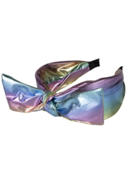Metallic regenboogkleurige hoofdband met strik