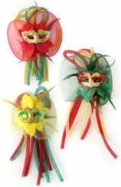 broche/haarclip met masker en tubes | rood/geel/groen