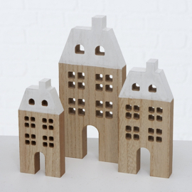 houten huisjes met wit dak| 3 dlg set