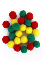 pom pom 2cm rood/geel/groen 24 stuks