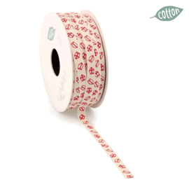 katoenen lint mijter creme/rood 8mm