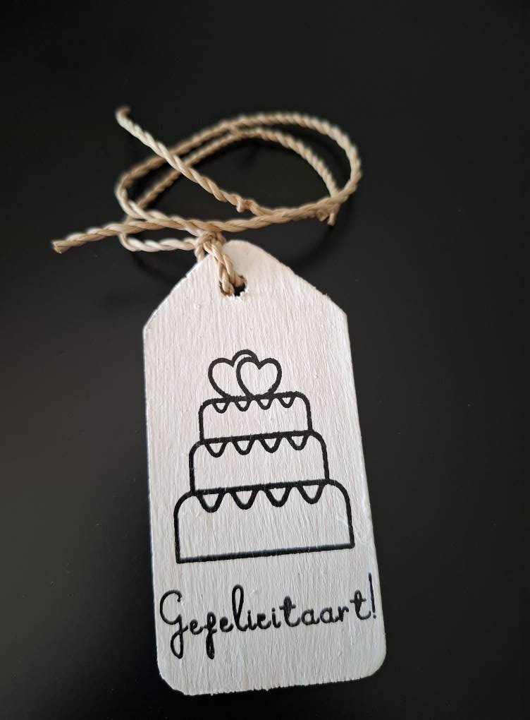 houten label | gefelicitaart