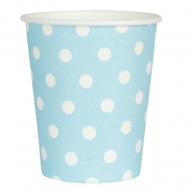 papieren bekers licht blauw met stippen